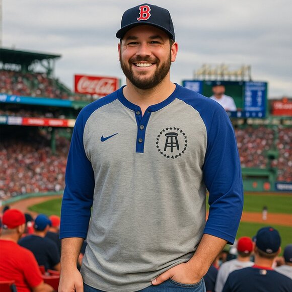Nike Dri-Fit Barstool Sports Grey and Blue Henley Baseball Shirt - Size Large - Picture 1 of 5
